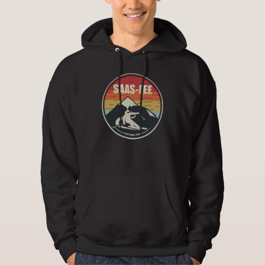 Retro Skiing Saas-Fee Zwitserland Ski Hoodie (Voorkant)