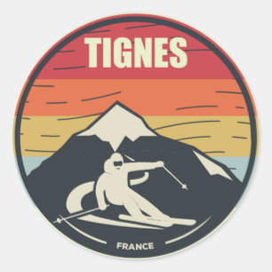 Retro Skiing Tignes France Ski Ronde Sticker
