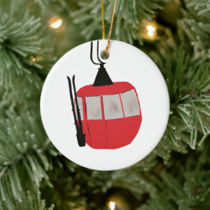 Retro skilift - Skiën Snowboarden Keramisch Ornament