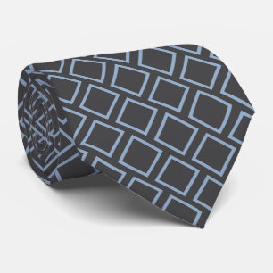 Retro Slate Blue Squares op donkergrijze Stropdas