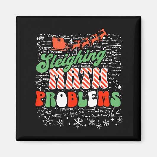 Retro Sleighing Math Problems Santa Math Teacher C Magneet (Voorkant)