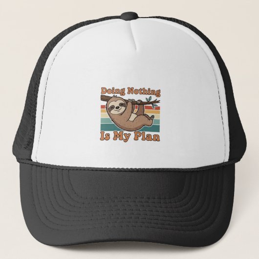 Retro Sloth Lazy Humor Trucker Hat Trucker Pet (Voorkant)