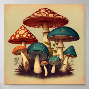 Retro Small paddenstoelen Collectie 4 Poster