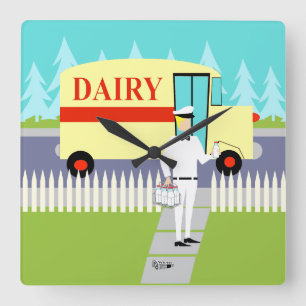 Retro Small Town Milkman Acrylwand Vierkante Klok