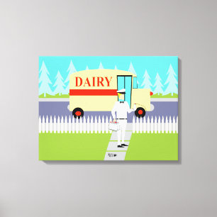 Retro Small Town Milkman Stretched Canvas Afdruk
