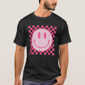 Retro Smile Face Checkered Pattern Preppy Aestheti T-shirt (Voorkant)