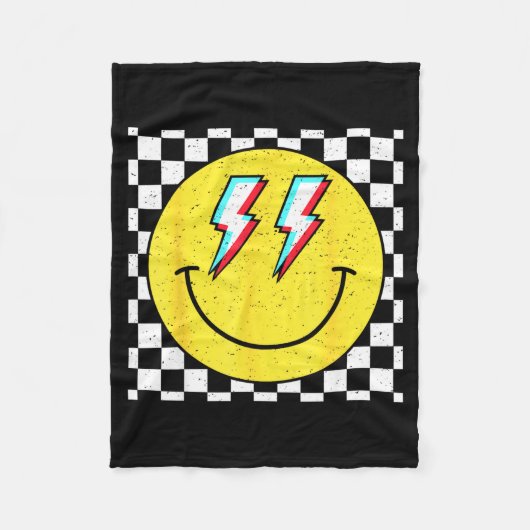 Retro Smile Face Checkered Pattern Preppy Happy Fa Fleece Deken (Voorkant)