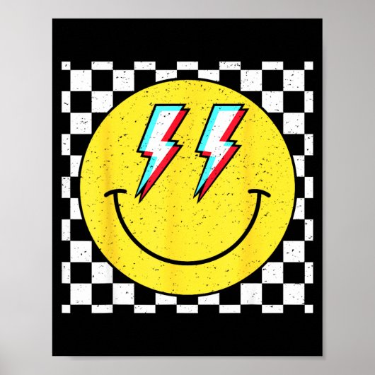 Retro Smile Face Checkered Pattern Preppy Happy Fa Poster (Voorkant)