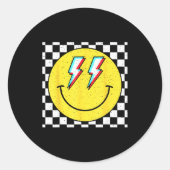 Retro Smile Face Checkered Pattern Preppy Happy Fa Ronde Sticker (Voorkant)