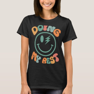 Retro Smile Face doet mijn best Checkerboard Motiv T-shirt