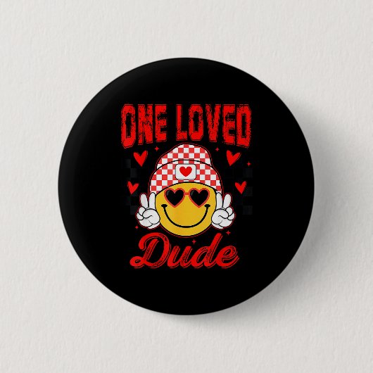 Retro Smile Face One Loved Dude Valentines Day Men Ronde Button 5,7 Cm (Voorkant)