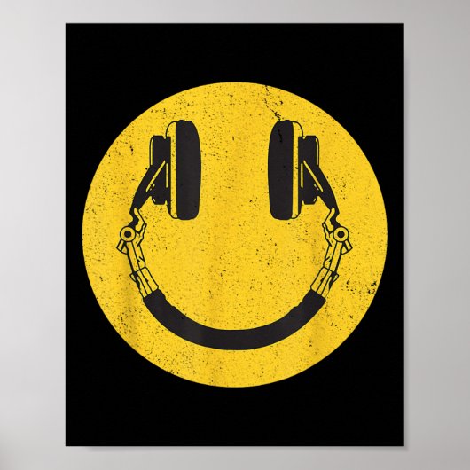 Retro Smile Muziek Gezicht Hoofdtelefoon 90s Manne Poster (Voorkant)