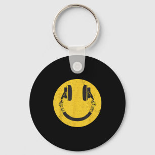Retro Smile Muziek Gezicht Hoofdtelefoon 90s Manne Sleutelhanger