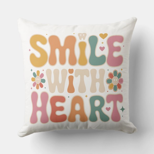 Retro 'Smile With Heart' Throw Pillow - Groovy Den Kussen (Achterkant)