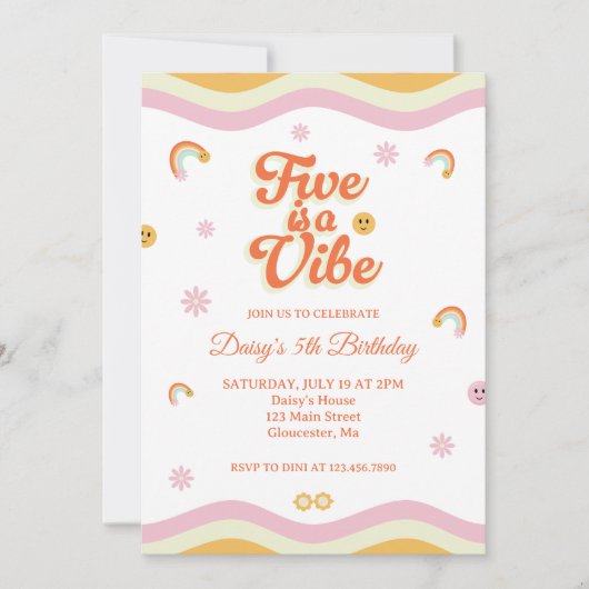 Retro Smiles Five is een vibe 5e verjaardag Kaart (Voorkant)