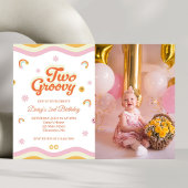 Retro Smiles Twee Groovy 2e Verjaardag Foto Kaart