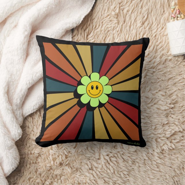 Retro Smiley Bloem Kussen (Deken)