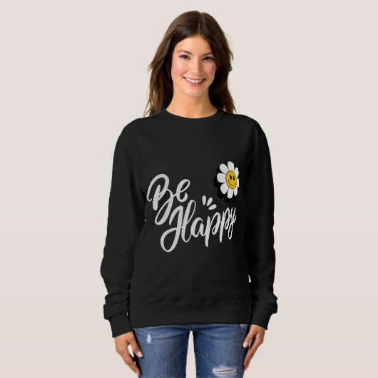 Retro Smiley Daisy - Just Be Happy Flower Power Trui (Voorkant volledig)