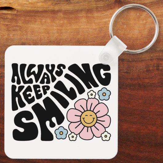 Retro Smiley Face Flower Positive Quote Sleutelhanger (Achterkant)