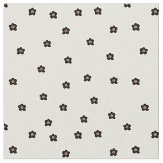 Retro Smiling Flower Pattern in Black and Cream Stof