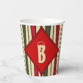 Retro snaarkunst in kerstkleuren - monogram papieren bekers (Achterkant)