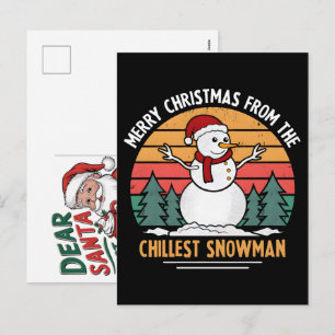 Retro Sneeuwman Kerst Horloge Vakantie Cadeau Sier Feestdagenkaart