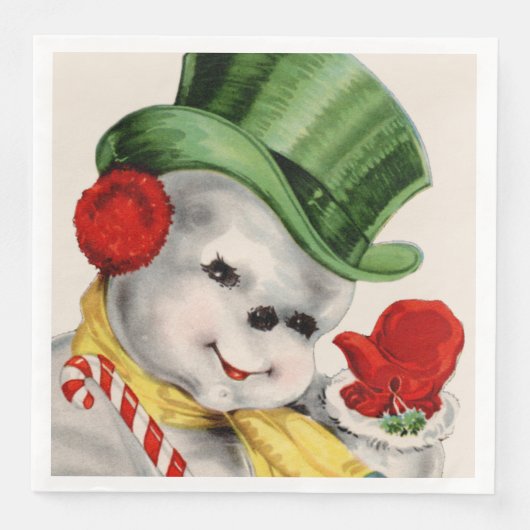 retro sneeuwman kerstfeest servetten (Voorkant)