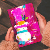 retro sneeuwman roze kerst nieuwjaar feestdagenkaart