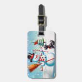 Retro sneeuwman, Schattigee hond, rode kardinaal e Bagagelabel (Voorkant verticaal)