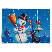 Retro sneeuwman, Schattigee hond, rode kardinaal e Groot Cadeauzakje (Achterkant)