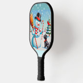 Retro sneeuwman, Schattigee hond, rode kardinaal e Pickleball Paddle (Links)