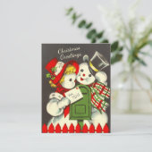 Retro Sneeuwpaar Custom Christmas Feestdagenkaart (Staand voorkant)