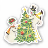 Retro Sneeuwpaar Decorate kerstboom Sticker (Voorkant)