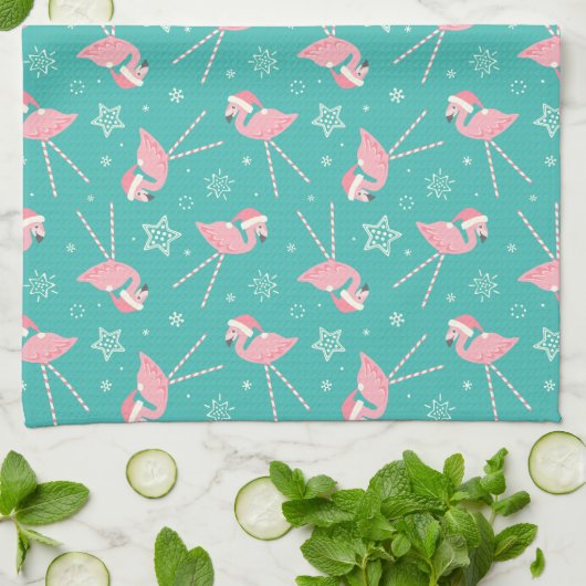Retro Snoep Pink Flamingos ©studioxine Theedoek (Gevouwen)
