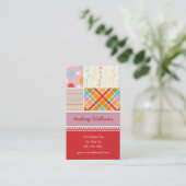 Retro Snoep roze Patroonvierkant Geplakt Stip Stri Visitekaartje (Staand voorkant)