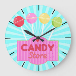 Retro Snoep Store Pastel Colored Lollipops Design Grote Klok