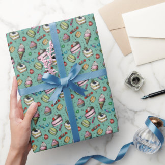 Retro Snoepjes- Blauwgroen Cadeaupapier