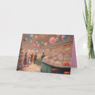 Retro snoepwinkel tijdens de kerstdagen kaart