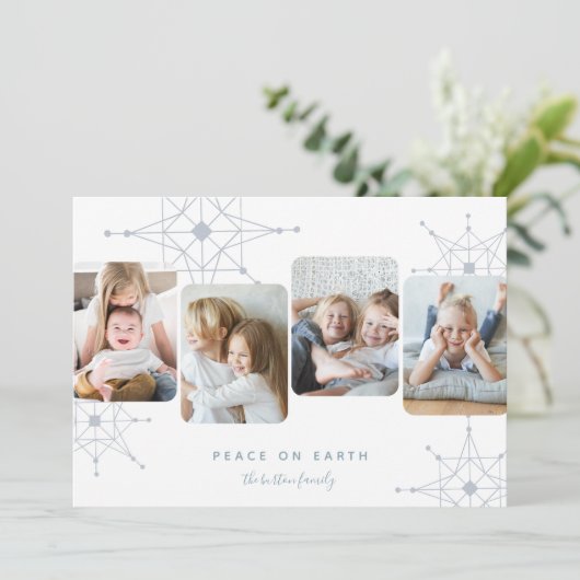 Retro Snow | 4 Foto Collage Peace on Earth Feestdagenkaart (Staand voorkant)