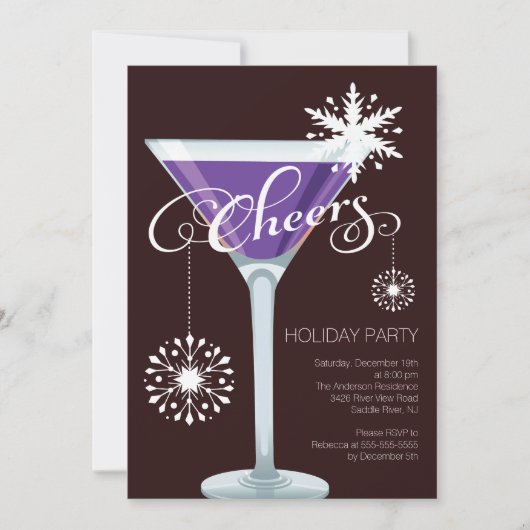 Retro Snowflake Holiday Cocktail Party Uitnodiging (Voorkant)