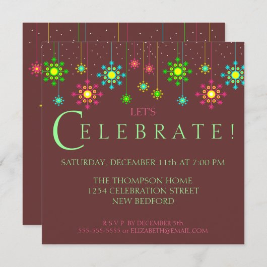 Retro Snowflake Holiday Party Uitnodiging (Voorkant / Achterkant)