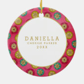 Retro Snowflakes Baby's eerste kerstversiering Keramisch Ornament (Achterkant)