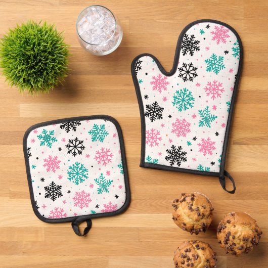 Retro Snowflakes Ovenwant & Pannenlap Set (Top down)
