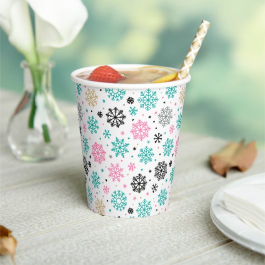 Retro Snowflakes Papieren Bekers (Insitu)
