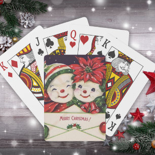 Retro Snowman Couple Kerstmis Pokerkaarten