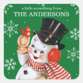  Retro Snowman Custom Christmas Holiday Vierkante Sticker (Voorkant)