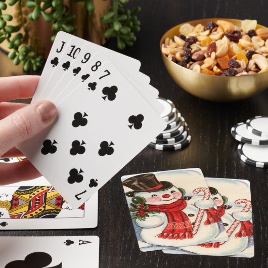 Retro  Snowman in Top Hat Kerstfeestdag Pokerkaarten (Insitu)