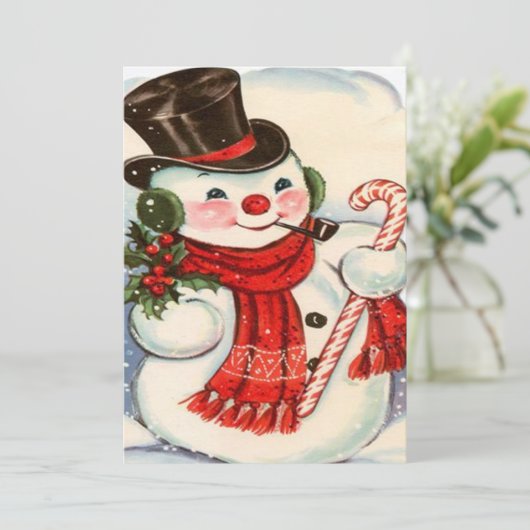 Retro Snowman in Tophat Custom Kerstmis Feestdagenkaart (Staand voorkant)