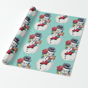 Retro Snowman Kerstmis Cadeaupapier