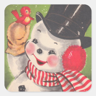 Retro Snowman Kerstmis Vierkante Sticker